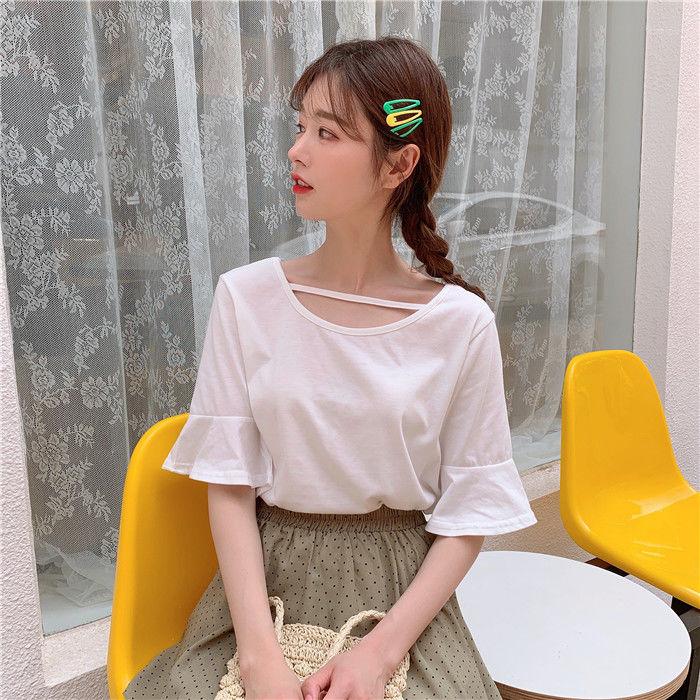 

Women' T Shirts Woman TShirts Summer Loose Flare Sleeve Short T-shirt Women' Top Crop Mujer Camisetas, Black