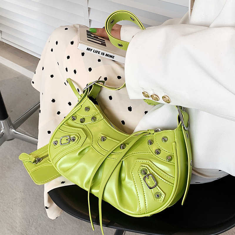 

AHer Max Fashion leather Balenicass biker bag lecagole French small crowd female new fashion texture shoulder foreign style pleated cross body dumpling, Yellow2