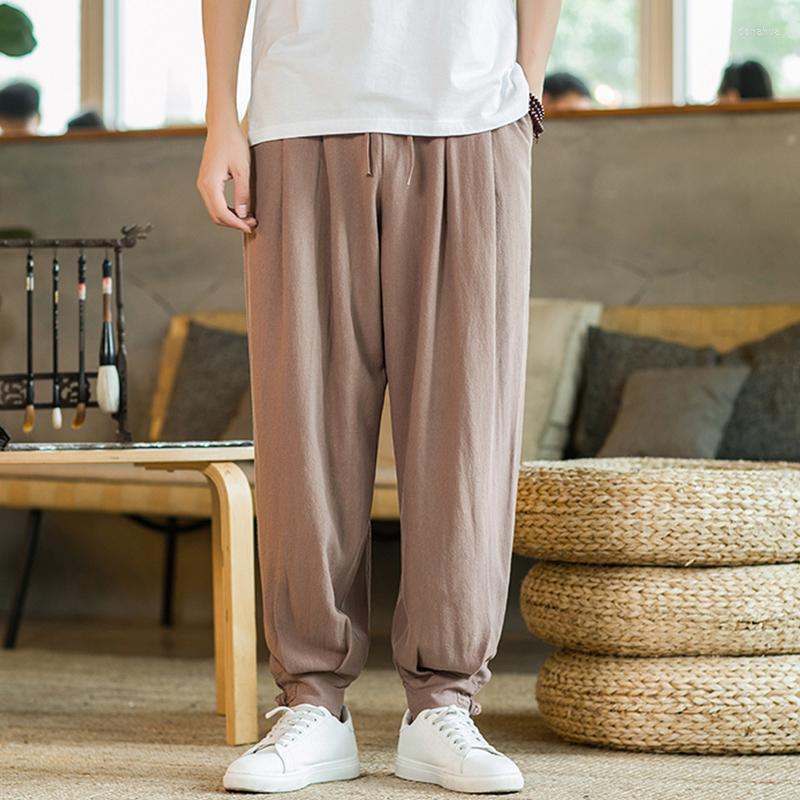 

Men's Pants Men Casual Solid Color Baggy Cotton Harem Japanese Loose Joggers Trousers Mans Cross-pants Crotch Wide Leg, Black