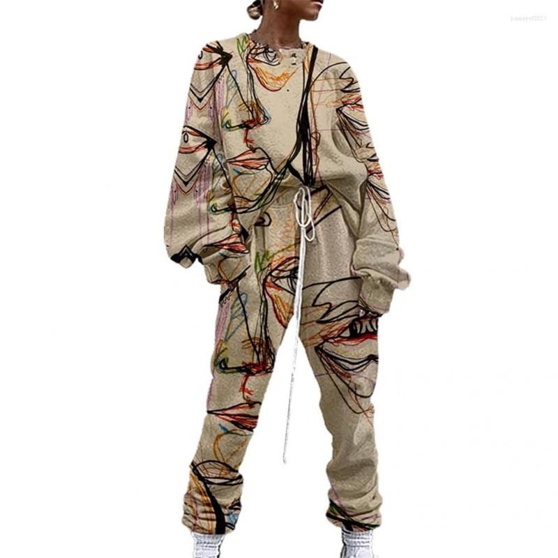 

Women' Two Piece Pants Chic Lady Tracksuit Mid Waist Elastic Sport Supplies Loose Drawstring Women