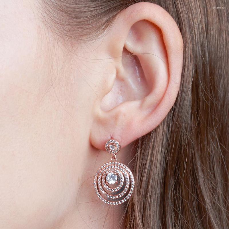 

Backs Earrings Real 925 Sterling Silver Round Gradient Rose Gold Plated Lovely Girl For Women Anniversary Gifts Fine Jewelry