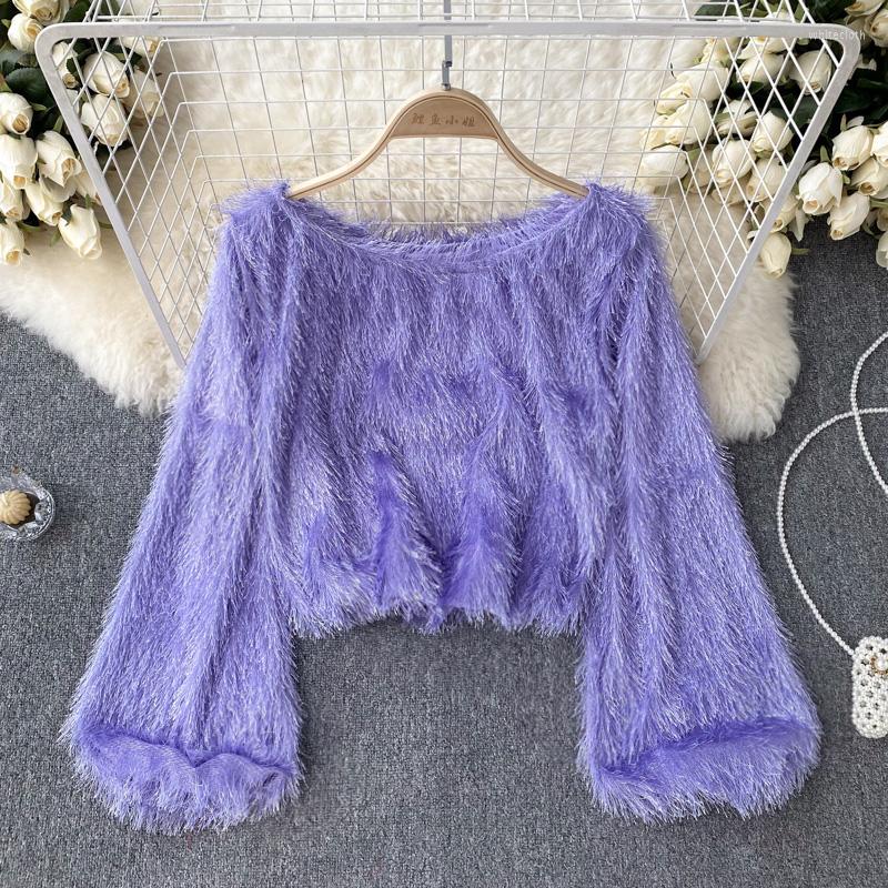 

Women's Sweaters South Korea 2022 Autumn And Winter Net Red Slimming Design Loose Plush Off-the-shoulder Sweater Knitted Women, Black