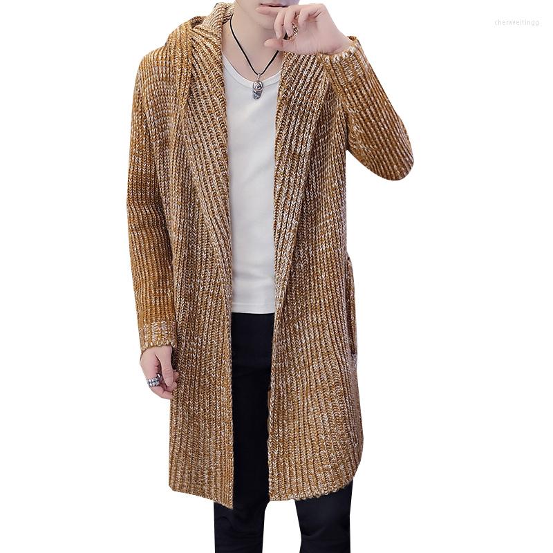 

Men's Sweaters Autumn Winter Men's Long Sweater Coat Solid Color Sleeve Hooded Outerwear Men Casual Cardigan, Khaki