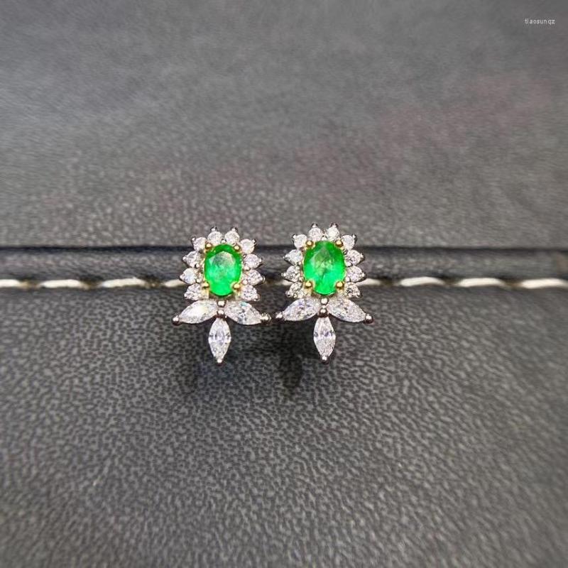 

Stud Earrings Luxury Natural And Real 925 Sterling Silver Emerald Earring For The Party