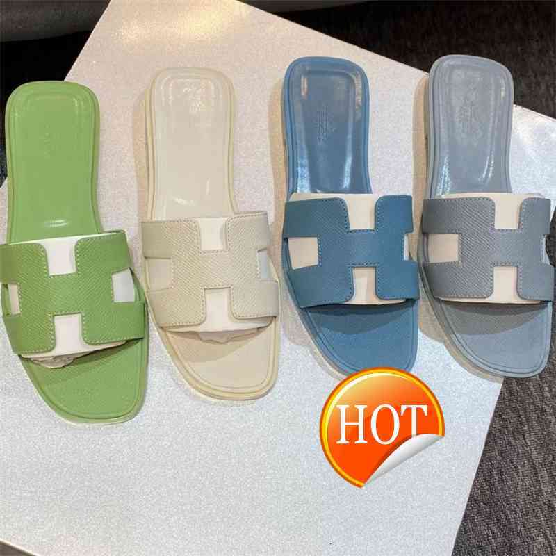 

Luxury H designer slippers slides herme Net red h women's leather one line drag Rhinestone beach flat bottomed lazy cool fashion 2022 summer new IWDO J8AZ, Palmprint gold