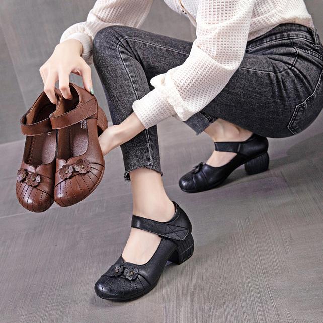

Dress Shoes DikoDumter Women Slip On Square Heel Pumps Lady Comfortable Genuine Leather Chunky, Black