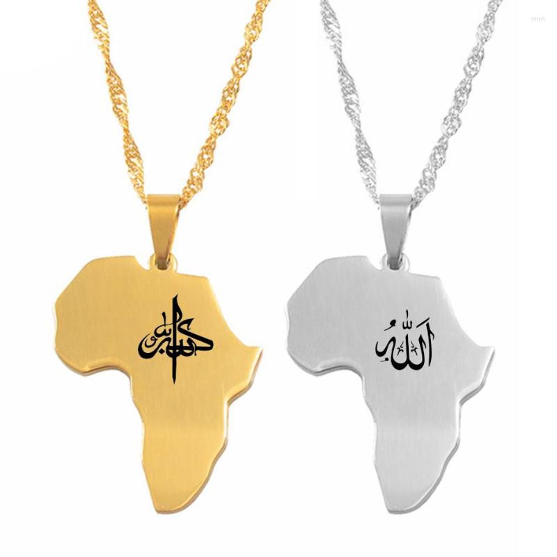 

Pendant Necklaces Anniyo 2.8CM Africa Map With Islamic Muslim Allan Arabic Name African Jewelry #D0018