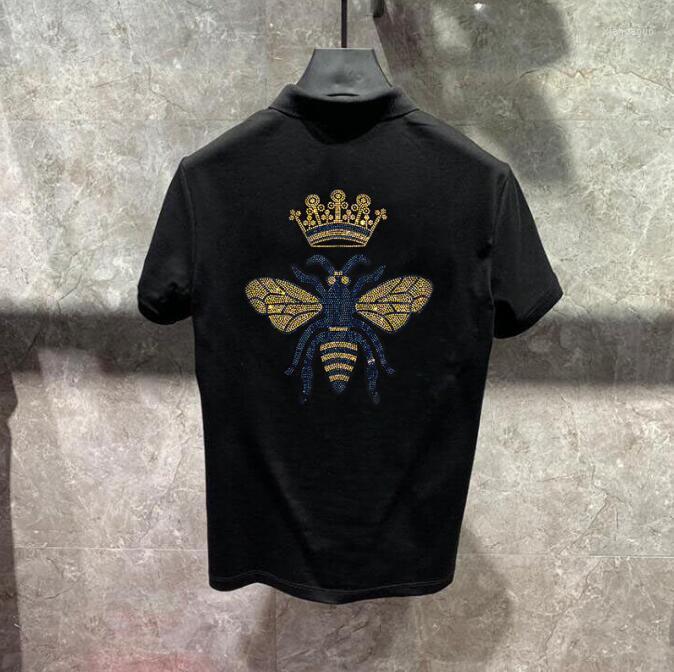 

Men's Polos Designer Summer Shirts Plus Size -4XL Solid Color Short Sleeve Rhinestones Male Tops, As show