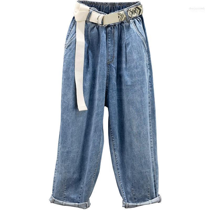 

Women' Jeans Women' Denim Pants Woman Thin Harem 2022 Early Autumn Stretch High Waist Loose Light Blue Jean Trousers Femme With Belt