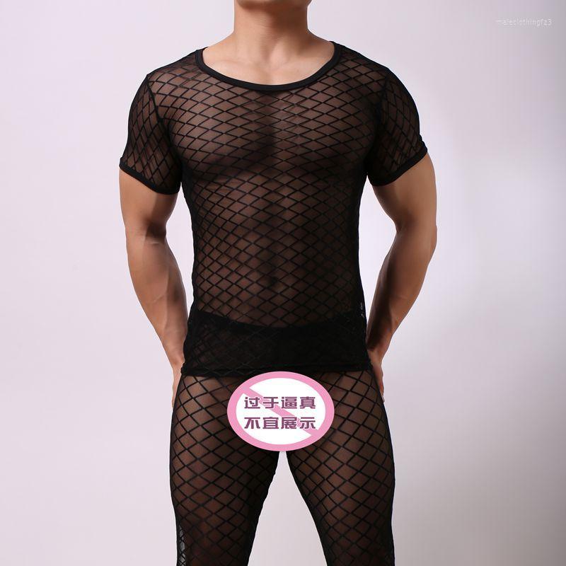 

Men's T Shirts Y2k Top Mens Sexy Mesh See-Through Short Sleeve Nightclub Sheer Tops Shirt Costume Fish Net T-Shirt