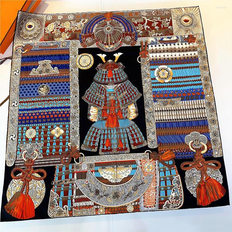 

Scarves Twill Silk Hand Rolled Scarf Women Fashion Shawls Wraps Design Foulard Battle Armor Printed Square