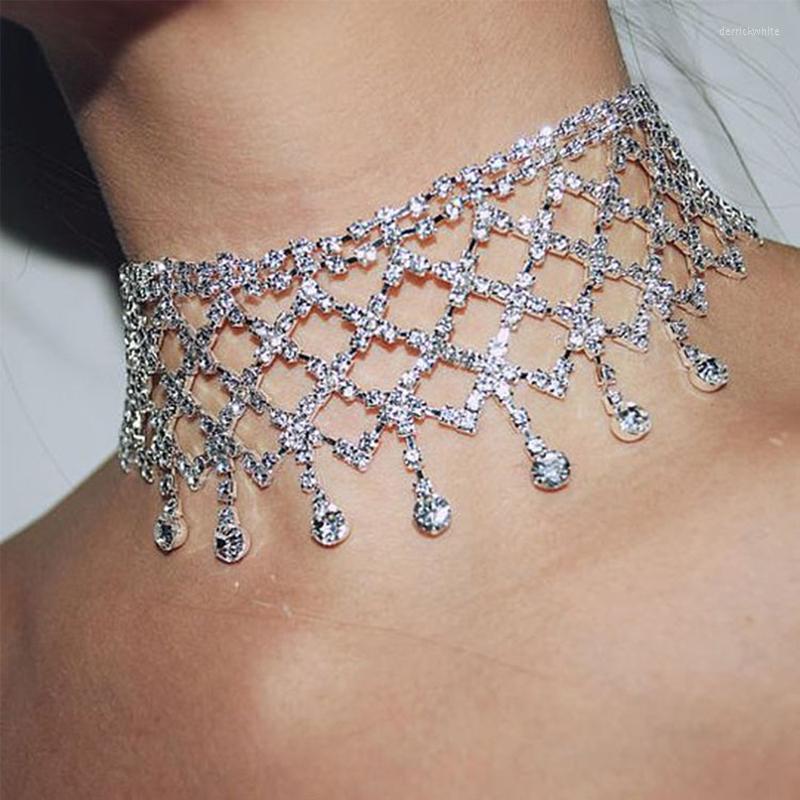 

Choker Luxury Fashion Rhinestone Tassel For Women Crystal Wide Jewelry Collar Wedding Party Daily Accessories