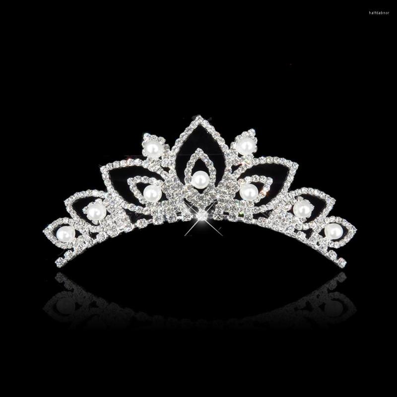 

Hair Clips Princess Crown For Girls Bridal Tiara Diadem Silver Plated Crystal Wedding Party Accessories Head Jewelry