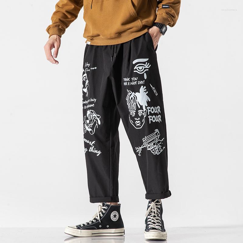 

Men's Pants Autumn Men Clothing Print Oversized Streetwear Cargo Casual Loose Men's Man, Black