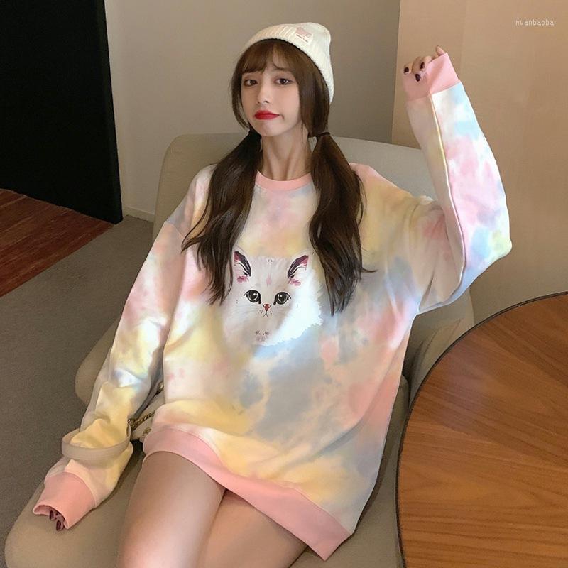 

Women's Hoodies Sweater Women's Autumn 2022 Thin Round Neck Tie-dye Loose Printed Top