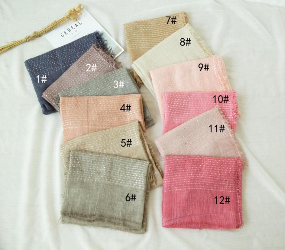 

Scarves 2022 Fashion Sequin Plain Color Fringe And Shawls Cotton Voile Lurex Wrap Shawl Muffler Hijab 13