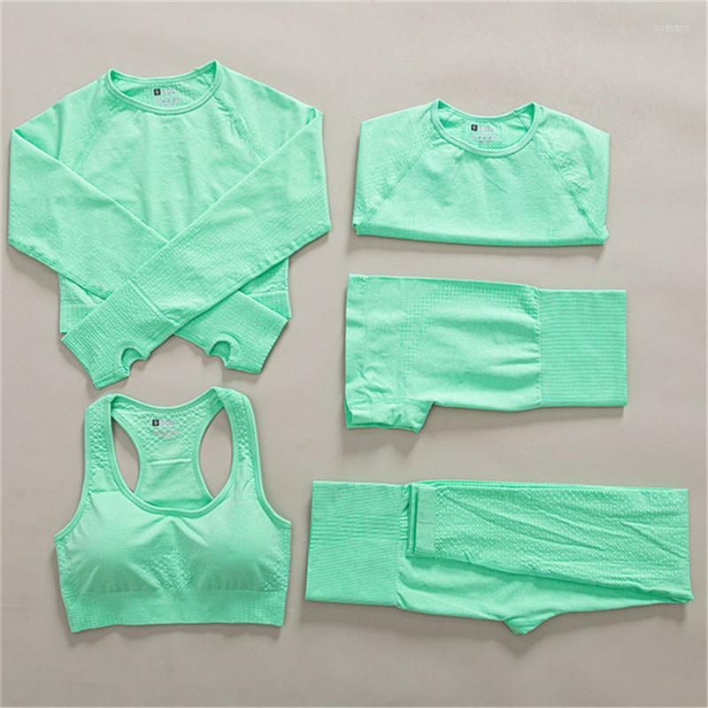 

Active Sets 2/3/5Pcs Women Gym Workout Yoga Set Sports Bra Seamless Leggings Push Up Crop Top Female Fitness Outfits Acitive Sportswear, Green gray 2pcs