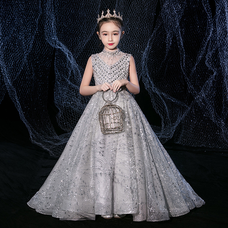 Real Picture Flower Girl Dresses For Wedding crystal gold and sliver Girls Pageant Dress Lace Hand Made Flower Kids Formal Gown-image-815473934