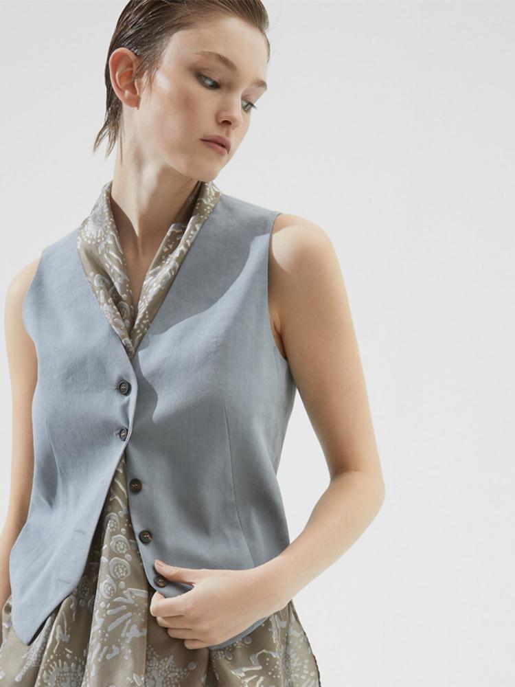 

Women's Vests Women Vest 2022 Solid Color Suit Linen V-neck Casual Top Coat, Beige