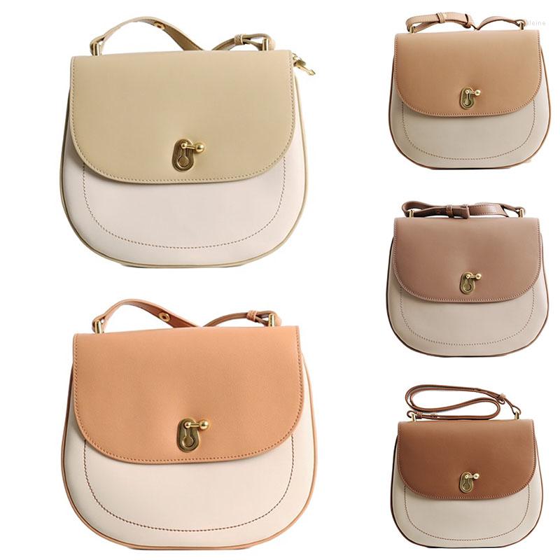

Evening Bags Panelled Saddle One Shoulder For Women Genuine Leather Crossbody Fashion Casual Messenger Girls Daily Purse