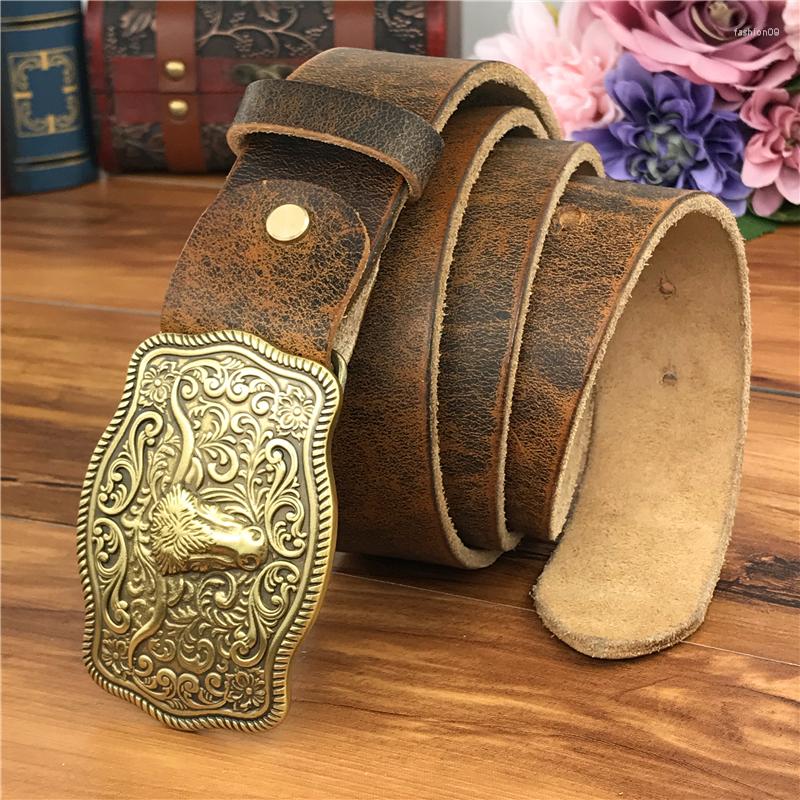 

Belts Brass Cowboy Belt Buckle Luxury Men Leather Ceinture Homme Yellow For Wide Male Strap Jeans Waist MBT0537, Black