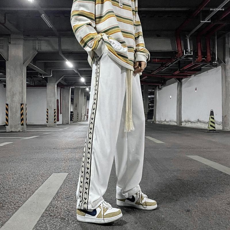 

Men's Pants Lace-up Casual Men's Spring High Street Fashionable Ins Korean Style Loose Sports Wide Legs Straight-Leg Trousers, White