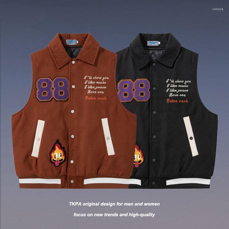 

Men's Vests Hip Hop Tank Top Mens Streetwear Retro Add Cotton Letter Print Embroidery Vest Coats Womens Harajuku Casual Distressed Waistcoat, Orange