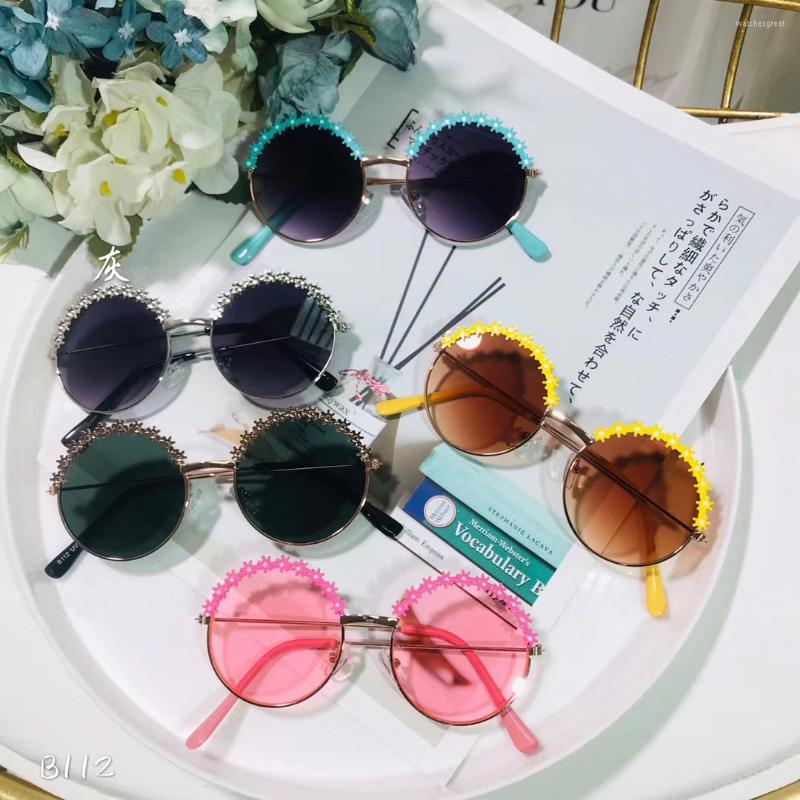 

Sunglasses Round Kids Flower Baby Children Shades Sun Glasses Girls Cute Half Frame Metal Eywear UV400