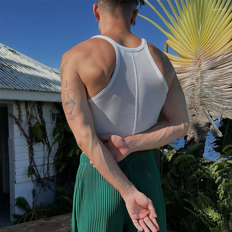 

Men' Tank Tops Top Men Knitted Tight Vest Casual Sports Bottoming Shirt T-shirt Gym Clothing Sleeveless, White