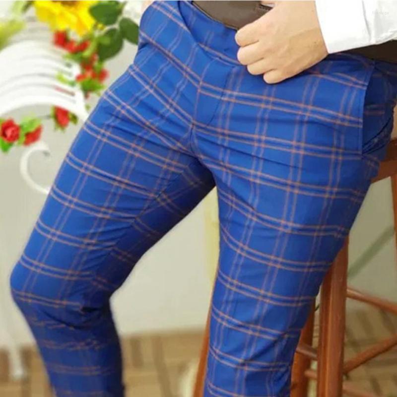 

Men's Pants Men Plaid Mid Waist Suit Slim Fit Zipper Pencil Formal Ankle Length For Daily Wear, White