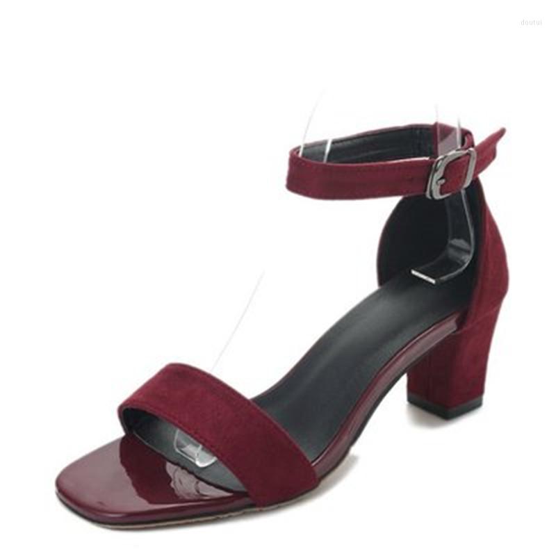 

Dress Shoes Suede Leather Woman Summer High Heels Sandals Women Elegant Square Heel Chaussures Femme Sandalia Feminina Block