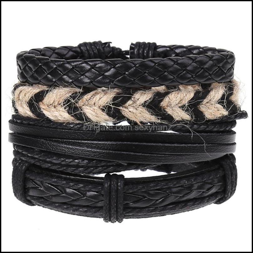 

Bangle Bangle 2022 Retro Braided 4Pc Combination Set Leather Bracelet For Women Fashion Trendy Diy Mti Layer Mens Braceletbangle Dro Dhrw5
