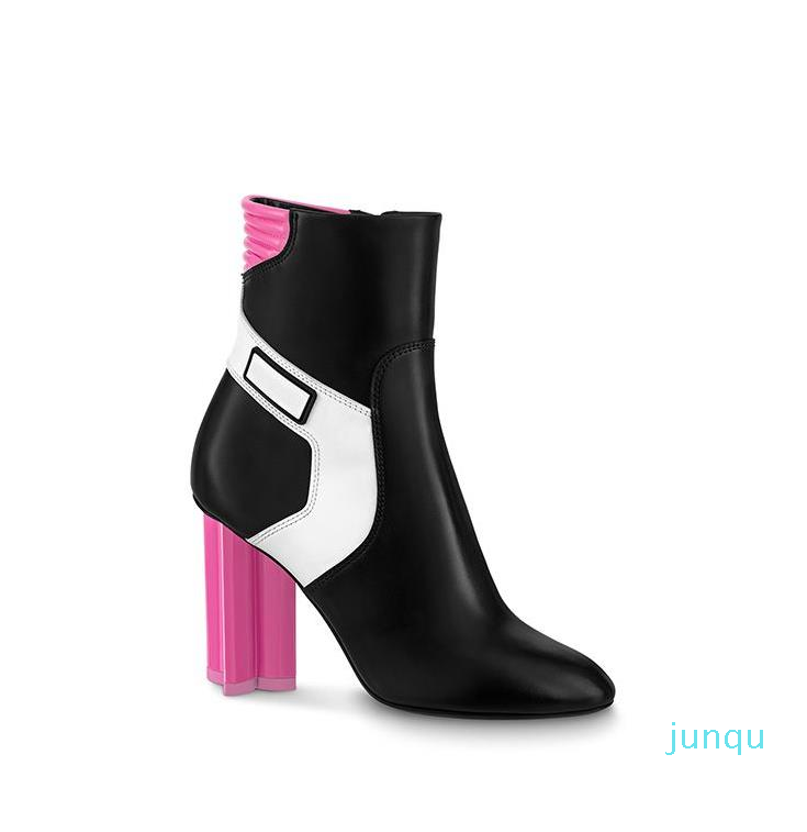 

Silhouette Ankle Boots Women Flower-shaped Heel Boot Side Zip Martin Boots High Heels Fashion Booties Blue Red Leather