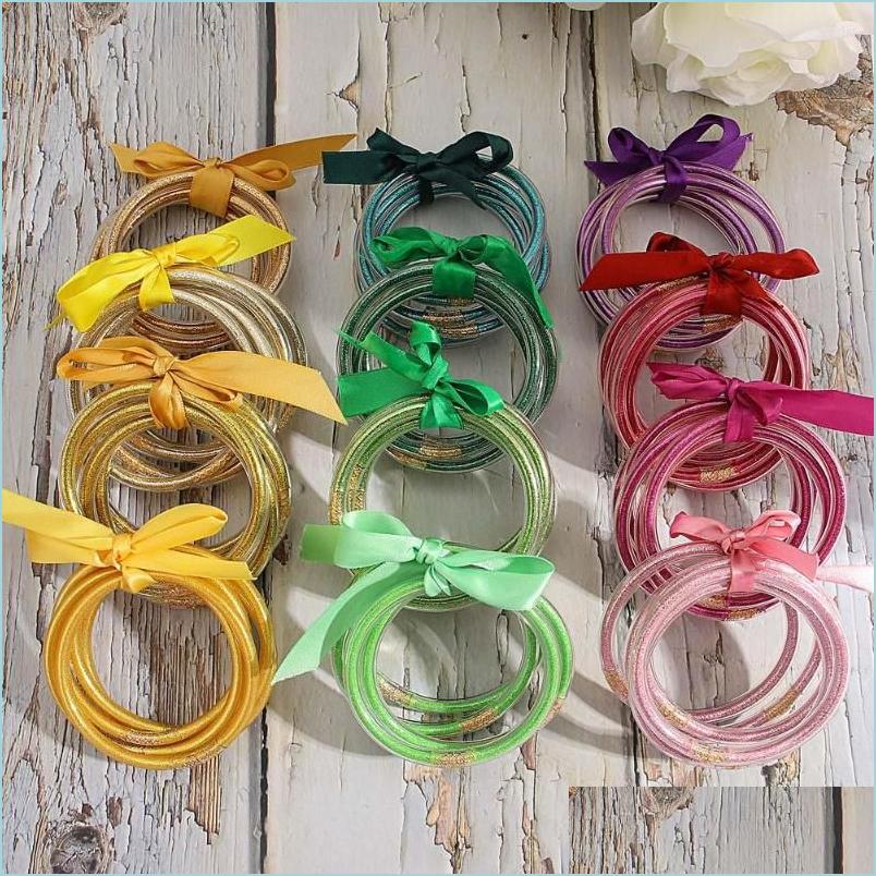 

Bangle Bangle Aensoa 5Pcs/Set Glitter Jelly Bangles For Women Men Mticolor Shiny Filled Sile Bracelets Set Jewelry 2022 Drop Delivery Dhwvd