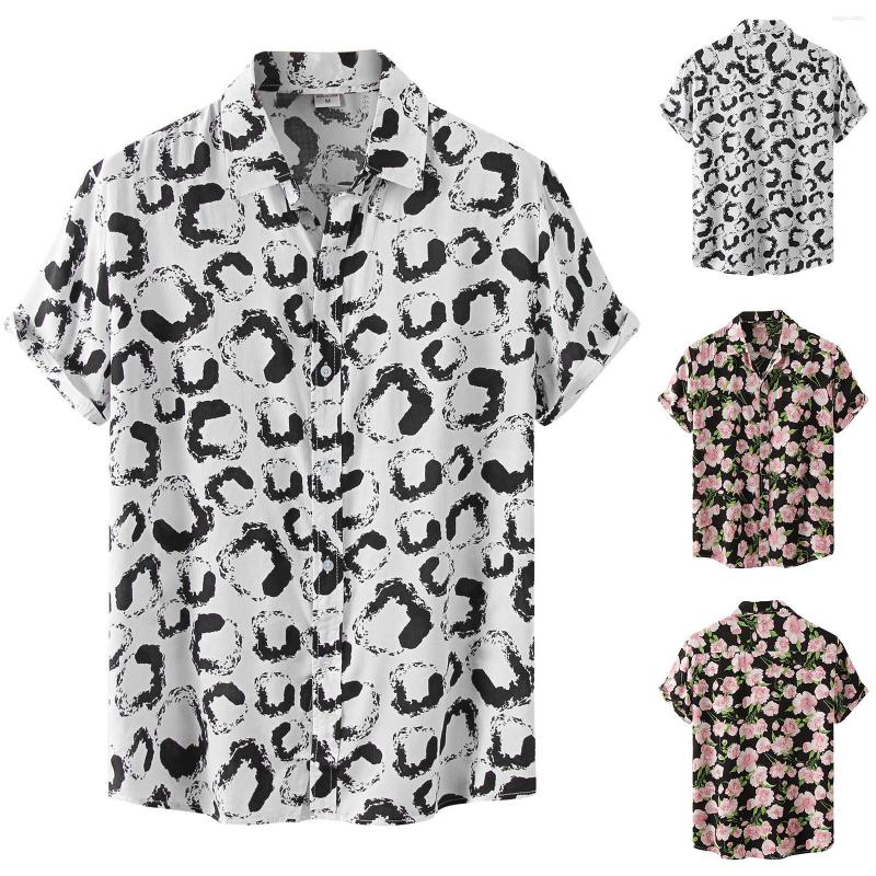 

Men's Casual Shirts Collar Printed Turndown Breasted Summer Men Short Sleeve Party Beachwear Cardigan Blouses Loose Holiday, Pink