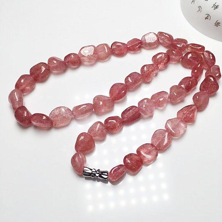 

Choker Natural Crystal Necklace For Women Irregular Rock Mineral Pink Quartz Red Strawberry Stone Wedding Party Jewelry