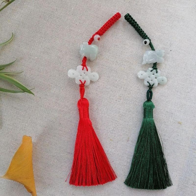 

Keychains Emerald Jade Chinese Knot Zodiac Bead Tassel Key Chain Necklace Tibetan Buddhist Mala Buddha Charm Rosary Yoga Men Woman Jewelry