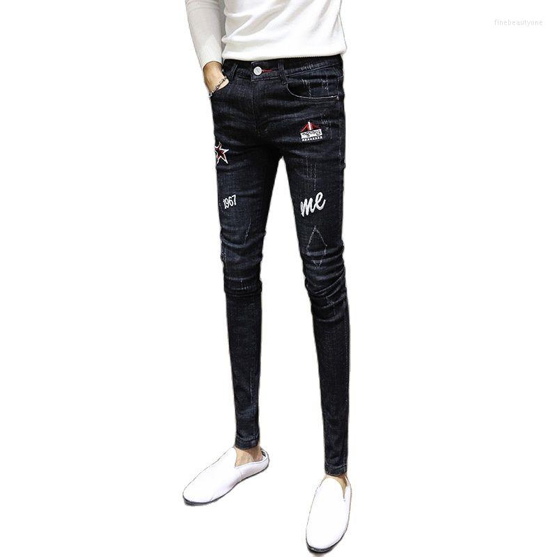 

Men's Pants Korean Style 2022 Fashion Embroidery Street Wear Guy Hiphop Cowboy Men Casual Teenagers Pencil Jeans, Black