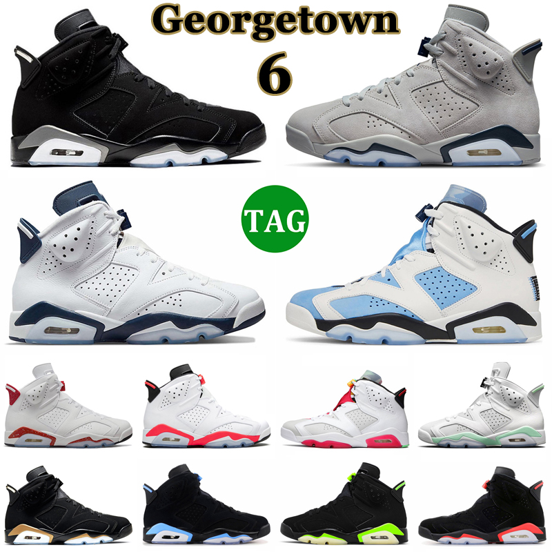 

Jumpman 6 Basketball Shoes Men Women 6s Georgetown UNC Midnight Navy British Khaki Infrared Red Oreo Metallic Sliver Bordeaux Mens Trainers, Box