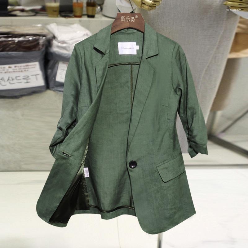 

Women's Suits Linen Small Suit Summer Women's Jacket Thin Section 2022 Fashion Temperament Seven-point Sleeves Slim Casual Cotton Set