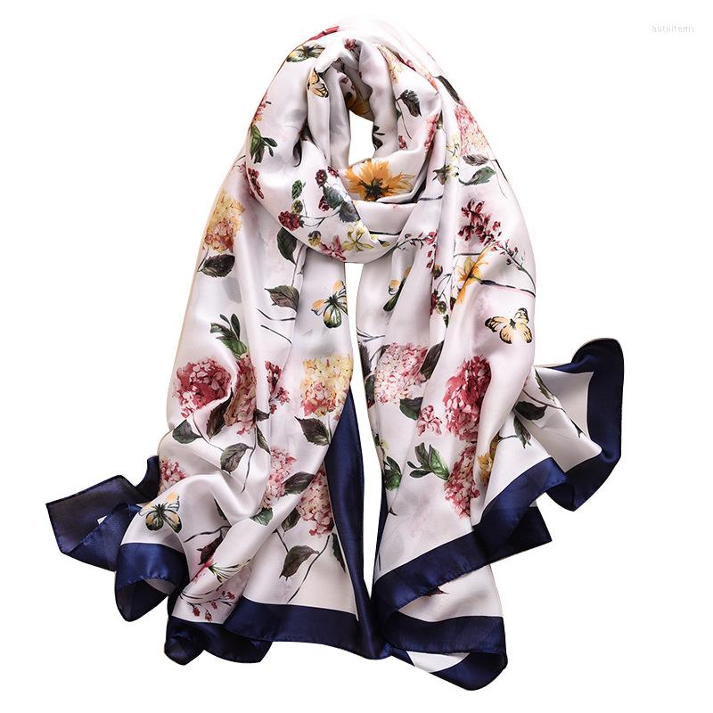 

Scarves Soft Pure Silk Scarf Women Autumn Polka Floral Hijab Foulards Femme Summer Bohemian Long Bandana Bufanda Mujer
