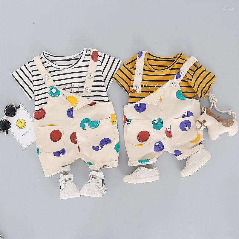

Clothing Sets 2pcs Baby Outfits Summer Boys Set For Boy Stripe Tshirt Strap Pants Suits Born Clothes, White