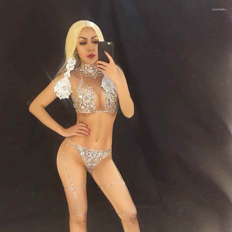 

Stage Wear Women Bar Dance Costume Female Dj Sexy Striptease Full Rhinestone Print Party Celebration Birthday, Jumpsuit