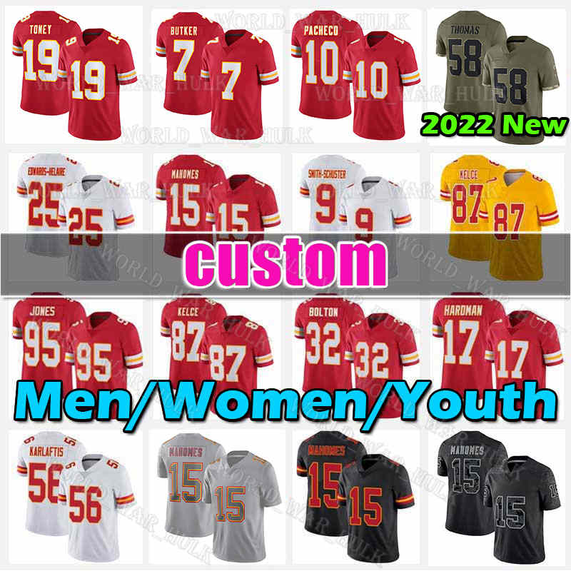 

15 Patrick Mahomes Jersey 19 Kadarius Toney Chiefes 87 Travis Kelce Chris Jones Kansases City Trent McDuffie Willie Gay Tony Gonzalez Harrison Butker Creed Humphrey, Men jersey(q z)