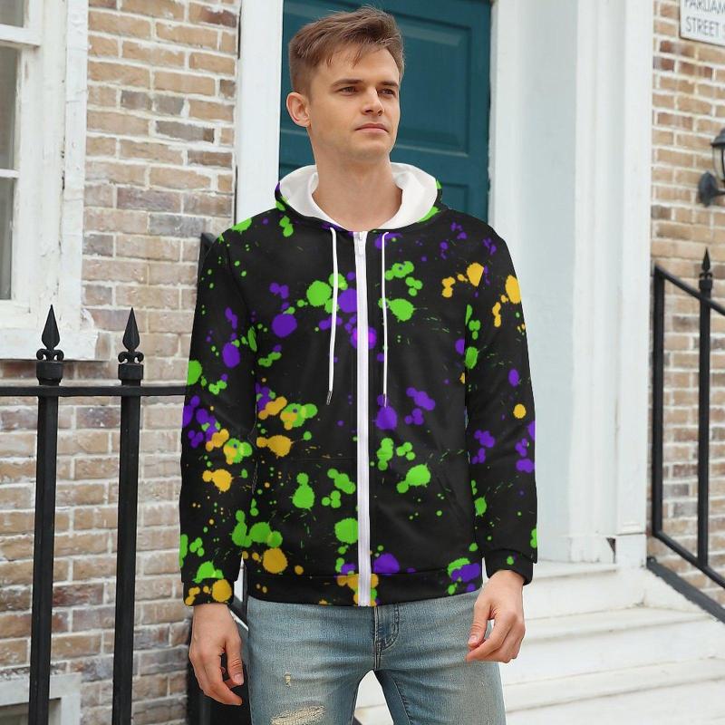 

Men' Hoodies Blue Yellow Paint Splatter Hoodie Colorful Print Winter Full Men Zip Up Big Size, Style-5