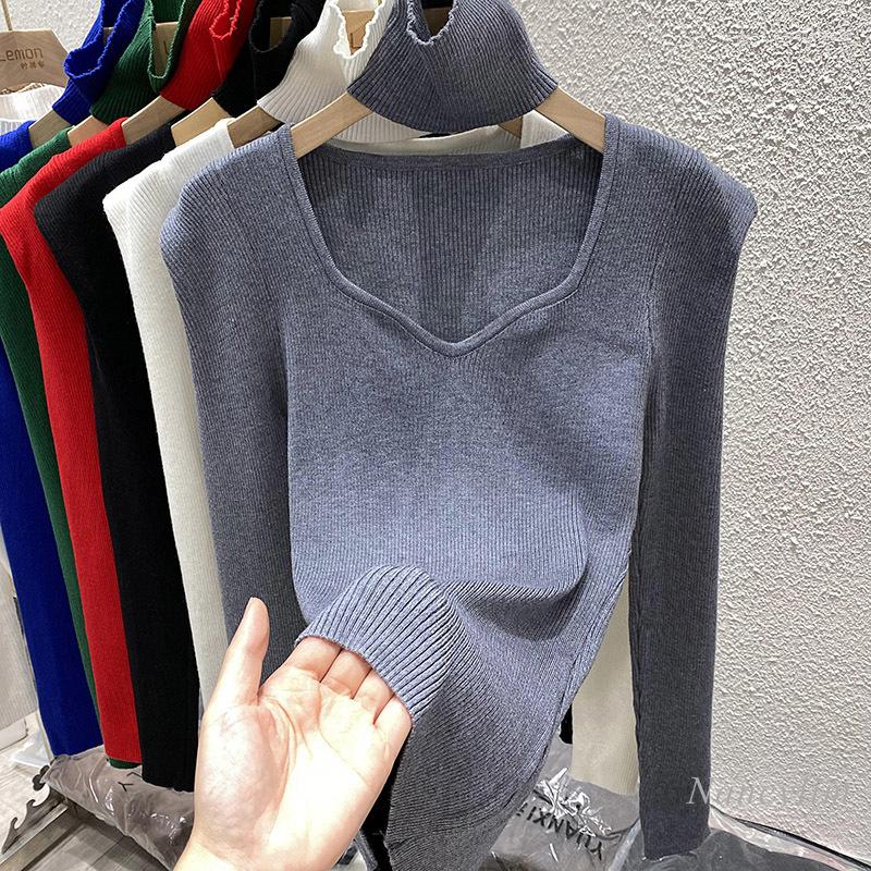 

Women's Sweaters Sexy Knitted Bottoming Top Women's Halter Spring Winter Inner Wear Skinny Stretch Knitwear Ladies Jumpers Pull Femme, Green
