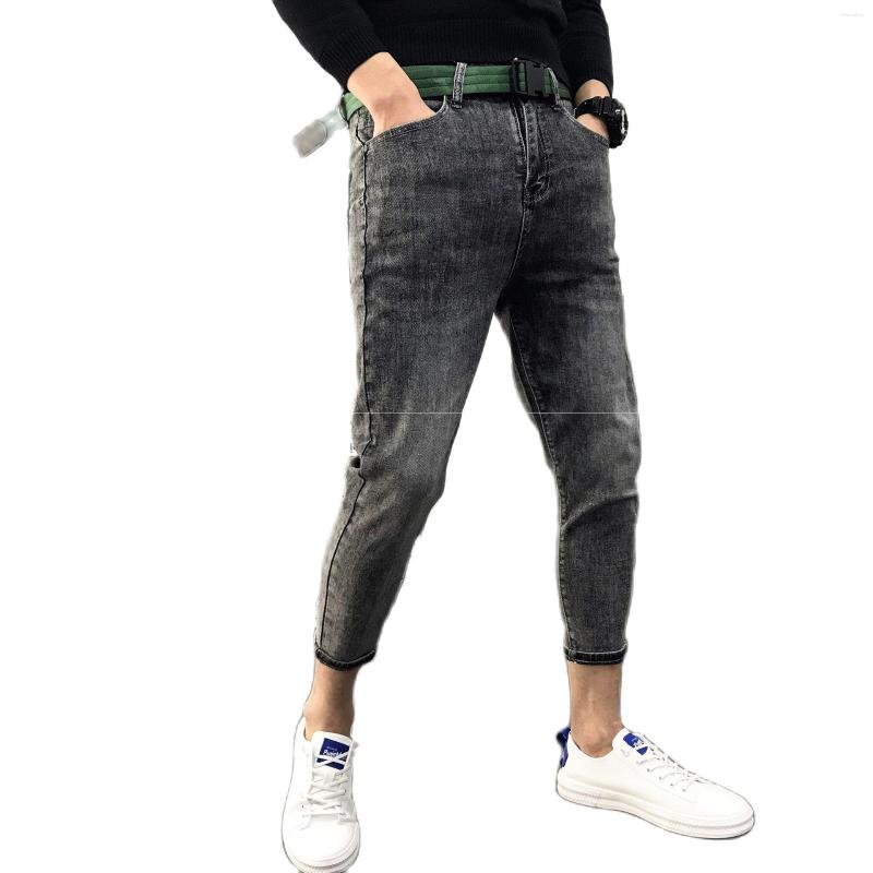 

Men's Pants Free Belt Gray Feet Slim Ankle Length Denim Jeans For Men's Trendy Spring Summer Korean Tooling Casual Pencil