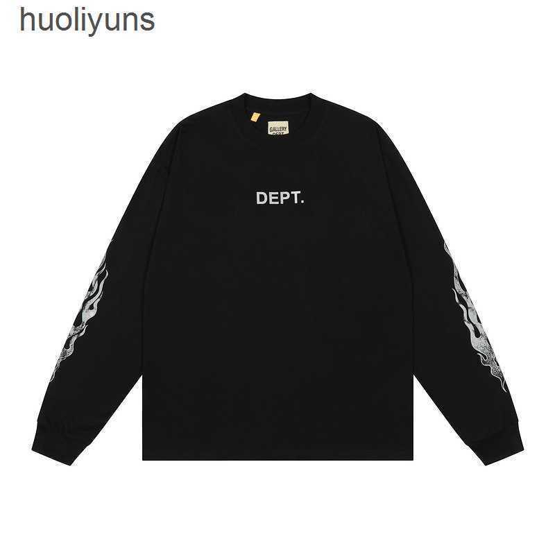 

Man Tshirt Sleeve Galeryes Dept Loose Tshirts Long Flame Printed Trendy High Street Bottoming Shirt Vintage Men' Women' Autumn, Black