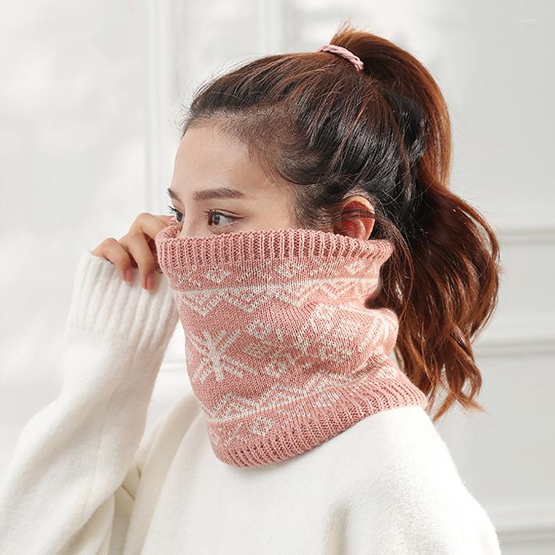 

Scarves Plush Thickingl Wool Knitted Warm Scarf Women Neck Cover Protection Plain Ring Winter Shawl Bandana