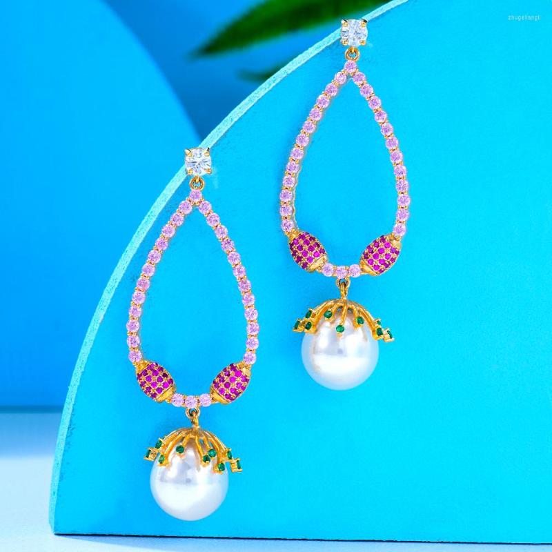 

Dangle Earrings Soramoore Luxury CZ BOHO Pearl Drop For Women Wedding Bridal Jewelry Aretes De Mujer Modernos 2022 Ins